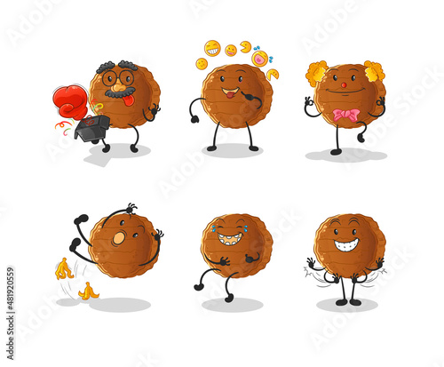 burger meat comedy set character. cartoon mascot vector