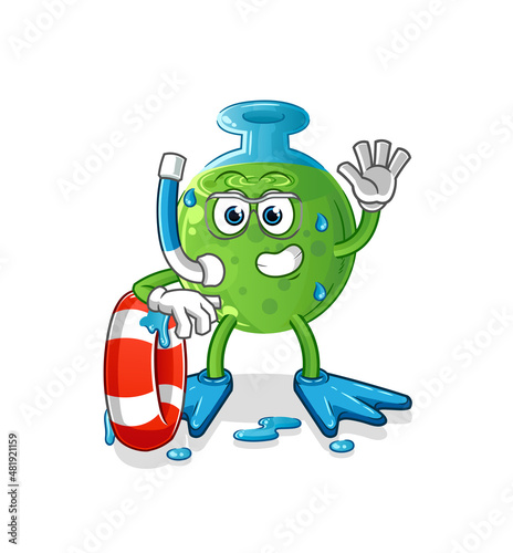 chemical tube swimmer with buoy mascot. cartoon vector