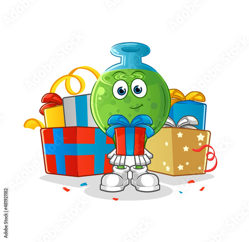 chemical tube give gifts mascot. cartoon vector