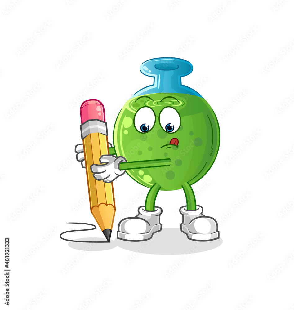 chemical tube write with pencil. cartoon mascot vector