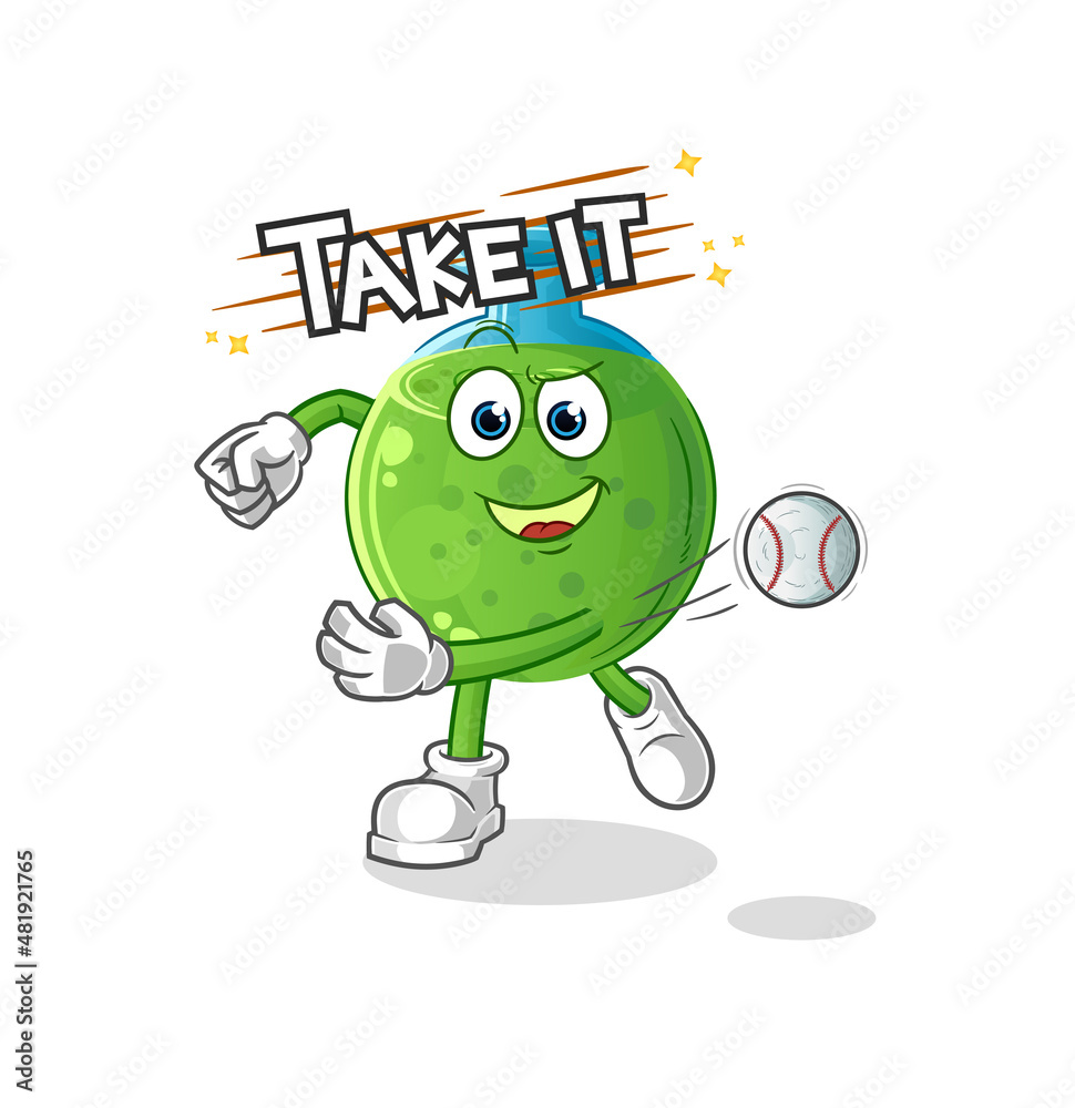 Obraz premium chemical tube throwing baseball vector. cartoon character