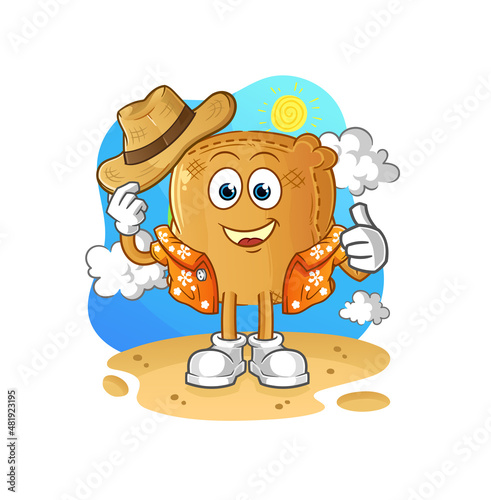 burlap sack go on vacation. cartoon mascot vector