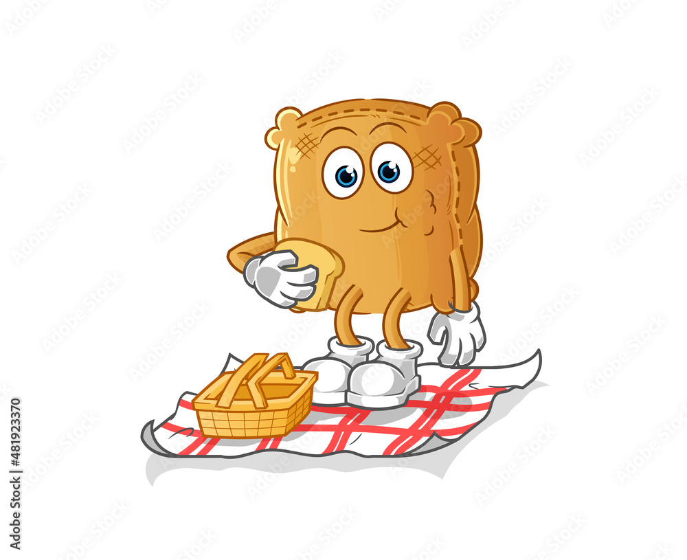 burlap sack on a picnic cartoon. cartoon mascot vector burlap sack on a picnic cartoon. cartoon mascot vector