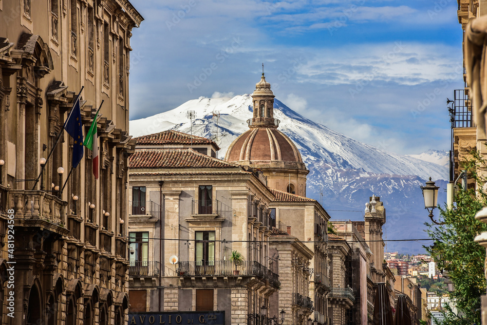 Catania with Etna Volcano on the background. Sicily - Italy.