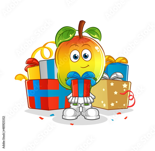 mango give gifts mascot. cartoon vector