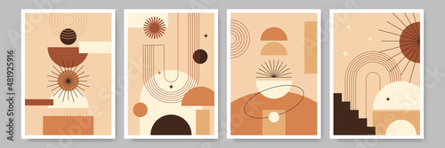 abstract shape colorful Flat Boho Geometric Neutral Color design Poster