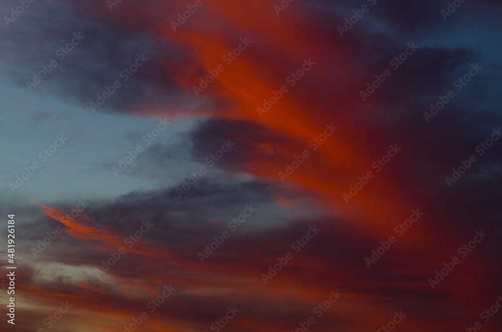 Beautiful red orange Sunset dramatic clouds sky in twilight time at Australia.
