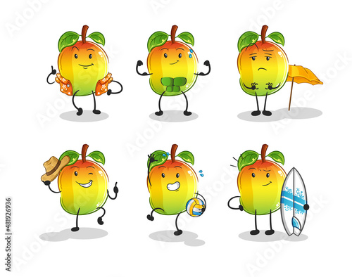 mango beach vacation set character. cartoon mascot vector