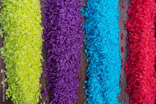 Colorful rainbow rice, sensory bin