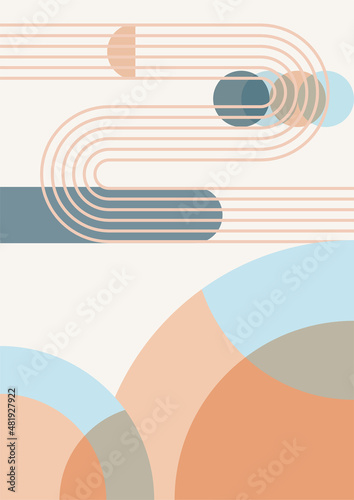 wave abstract blue orange colorful Flat Boho Geometric Neutral Color design Poster