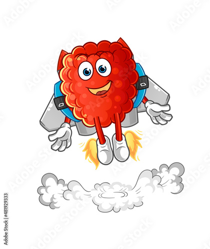 raspberry with jetpack mascot. cartoon vector