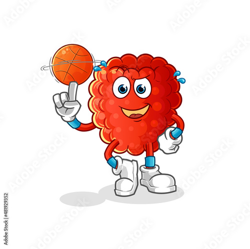 raspberry playing basket ball mascot. cartoon vector