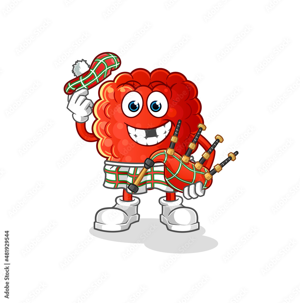 raspberry scottish with bagpipes vector. cartoon character