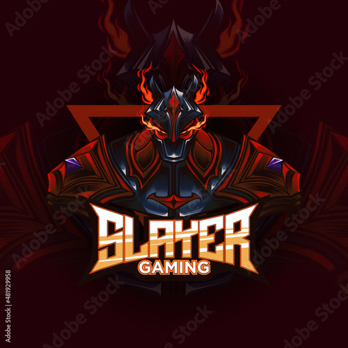 Demon Slayer Warrior Logo Gaming E-Sport Illustration Red Black Color