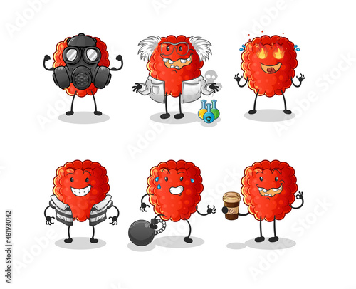 raspberry villain group character. cartoon mascot vector