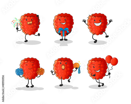 raspberry celebration set character. cartoon mascot vector