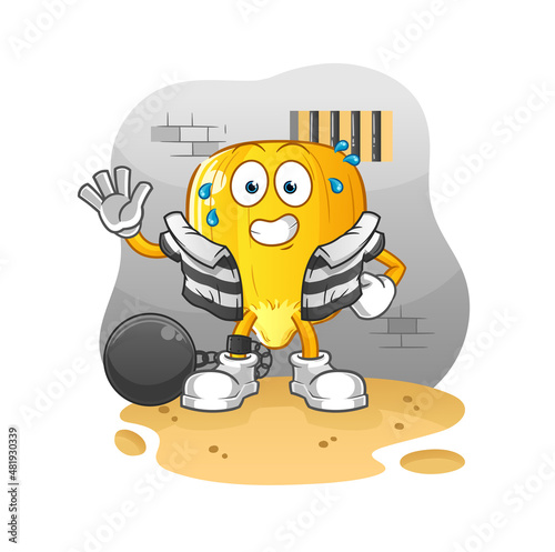 corn kernel criminal in jail. cartoon character