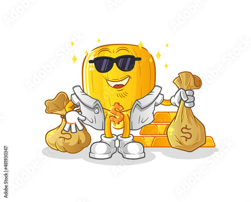 corn kernel rich character. cartoon mascot vector