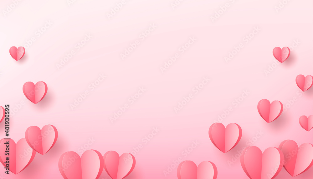 Paper elements in the shape of a heart on a pink background. Vector symbols for Mother's Day, Valentine's Day