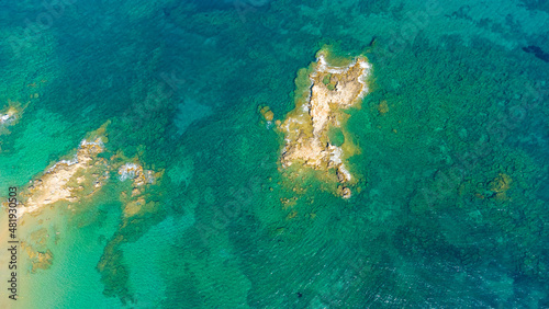 A small island View from above coast taken by a drone.