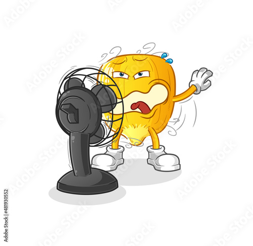 corn kernel in front of the fan character. cartoon mascot vector
