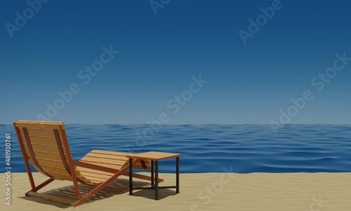 wooden chair on the beach in summer.3d rendering.