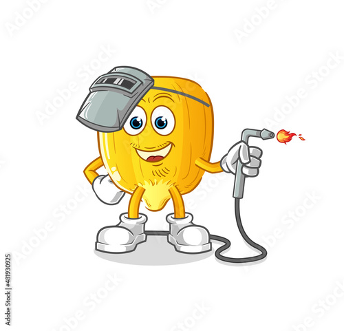 corn kernel welder mascot. cartoon vector