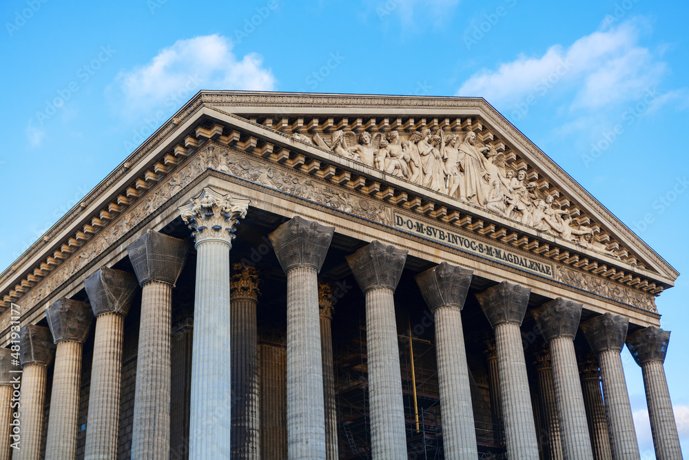 Madeleine Church in Paris . Corinthian Ionic Order Columns