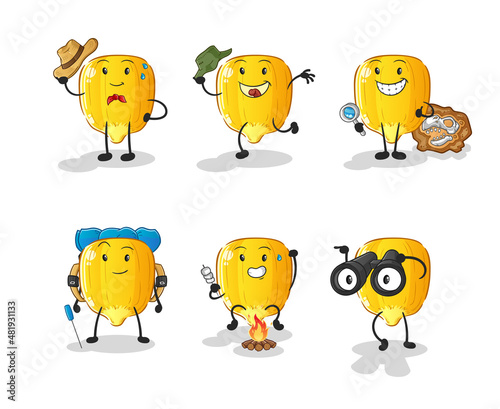 corn kernel adventure group character. cartoon mascot vector