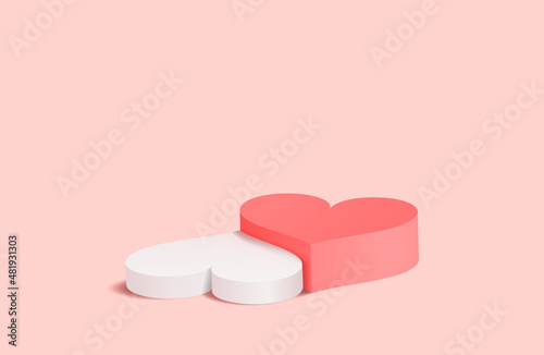 Two heart shaped stairs podiums for Valentines day in 3D vector illustration.