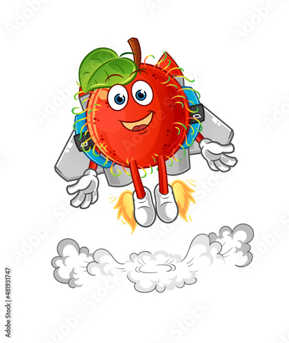 rambutan with jetpack mascot. cartoon vector