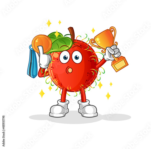 rambutan winner with trophie. cartoon character