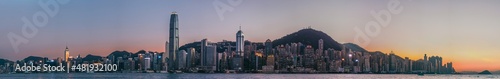 Photography Panorama in Victoria Habour after sunset, Hong Kong