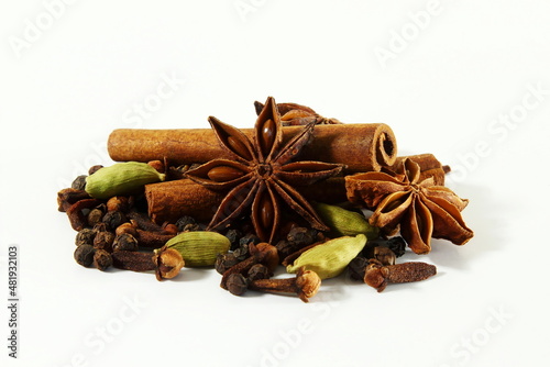 mix spices in white background with copy space