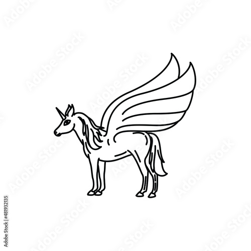 unicorn pegasus horse stallion line art logo design