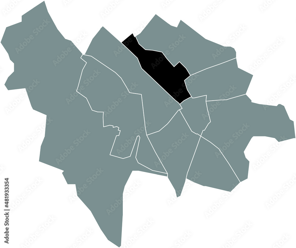 Black flat blank highlighted location map of the NOORDWEST QUARTER inside gray administrative map of Utrecht, Netherlands