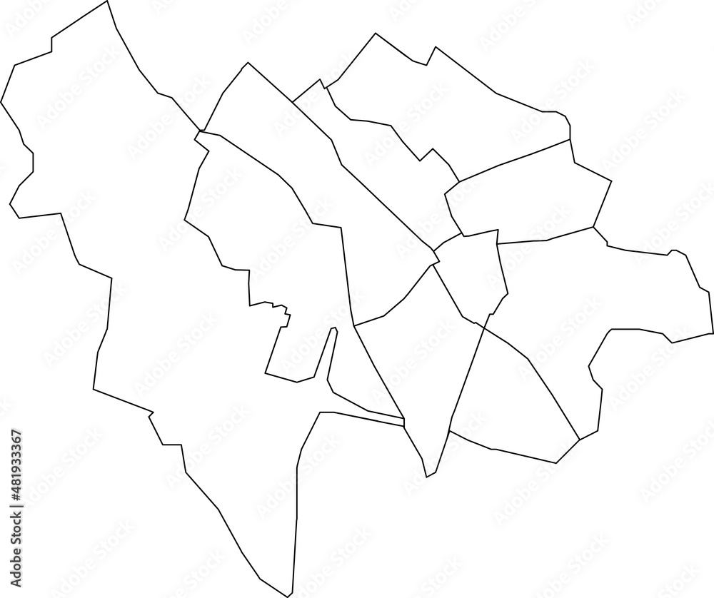 White flat blank vector administrative map of UTRECHT, NETHERLANDS with black border lines of its quarters