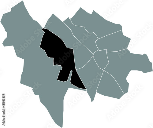 Black flat blank highlighted location map of the LEIDSCHE RIJN QUARTER inside gray administrative map of Utrecht, Netherlands photo