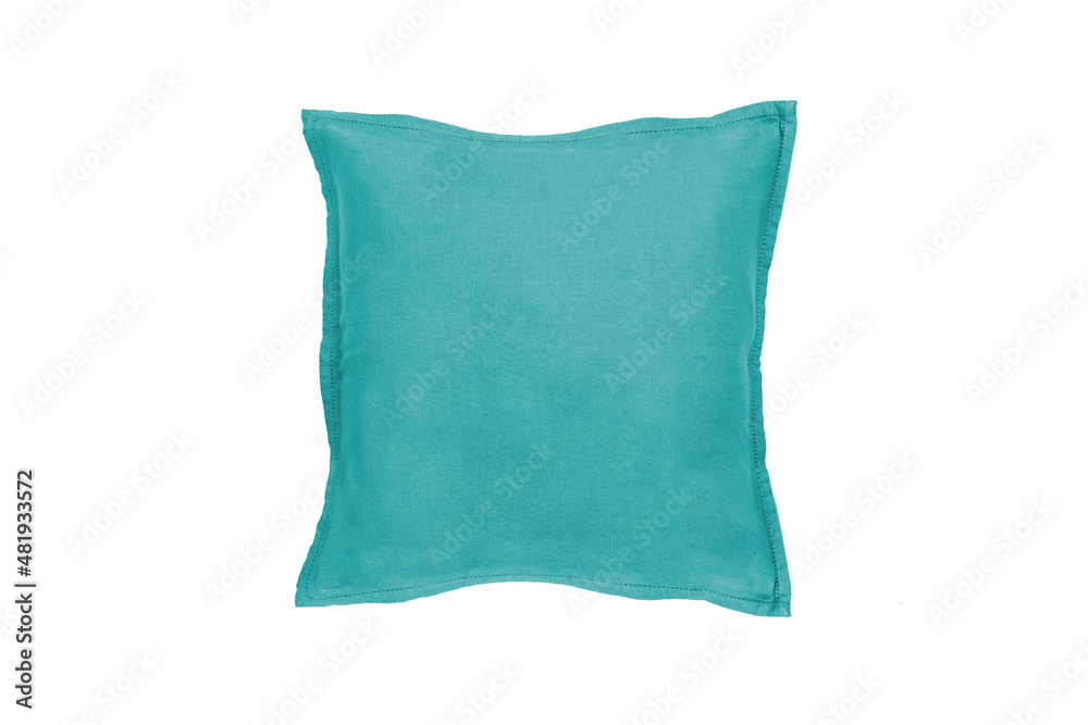 Decorative soft cushion,.linen in green color isolated on white background