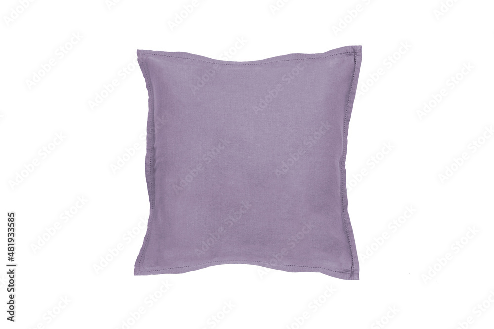 Decorative soft pillow,.linen in light purple color isolated on white background