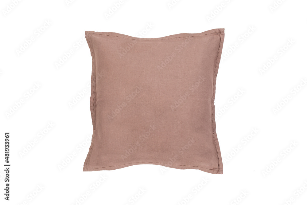 .Decorative soft pillow, light pink linen, isolated on white background .Decorative soft pillow, light pink linen, isolated on white background