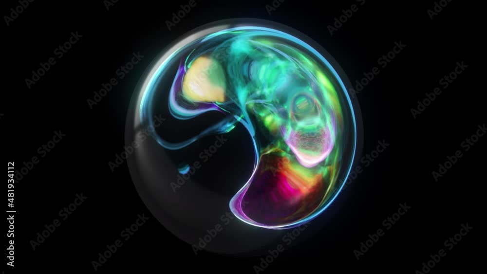 Glowing magic neon sphere on dark background. Mysterious orb, Fantasy or Sci-Fi energy ball with organic fluid shapes. VJ, 4K loop