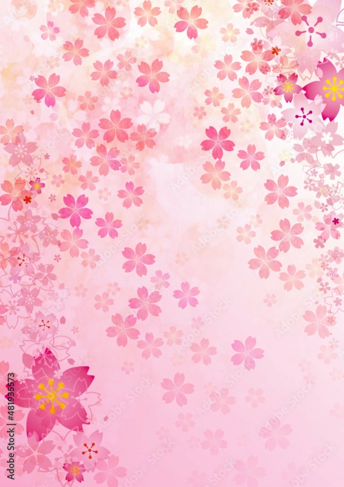 桜の花が積み重なる和風背景イラスト