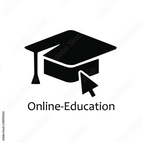 Education vector logo isolated on background with academic cap for online school symbol, internet e learning center and graduation concept, distant online courses and training icon