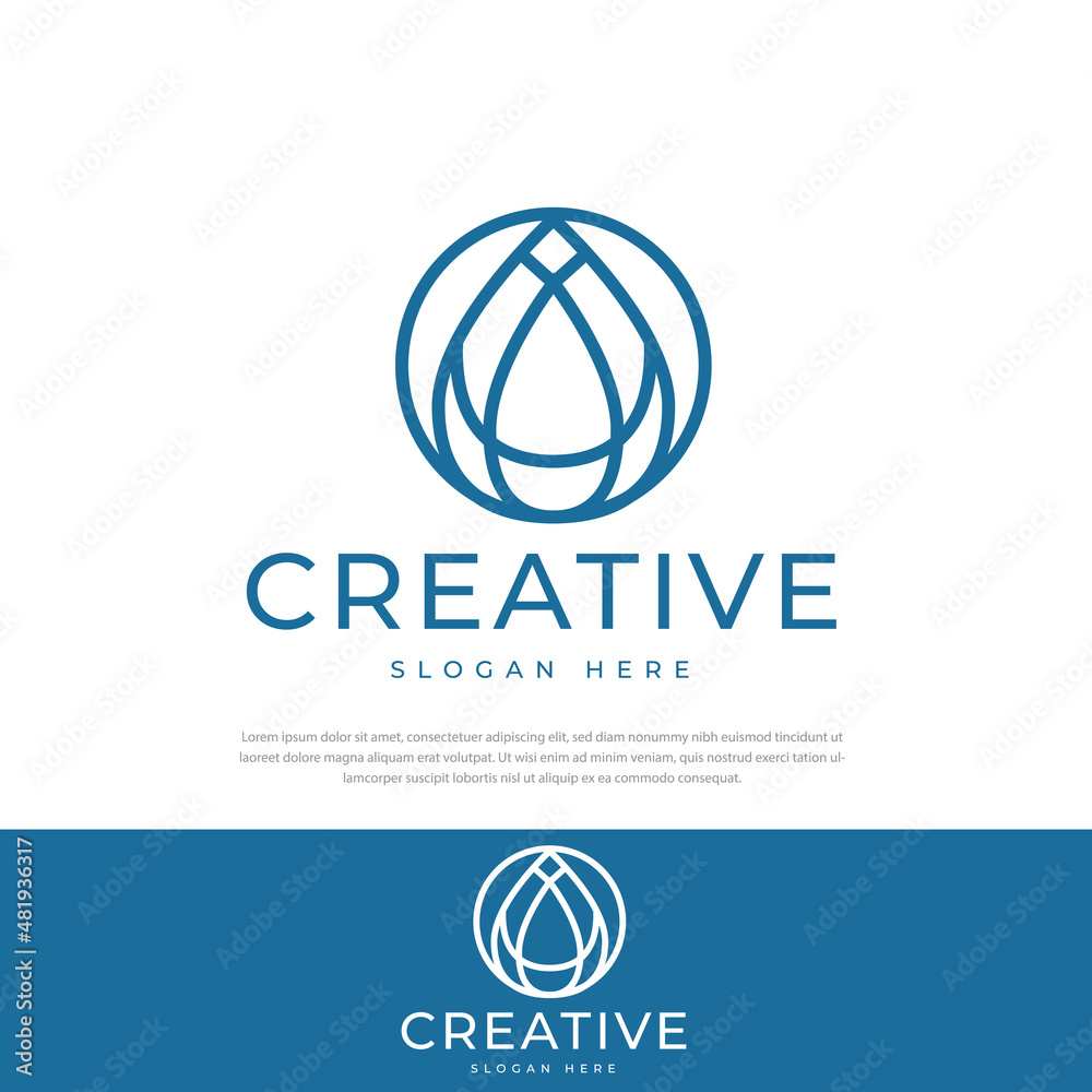 Water drop circle stylized design element line logo vector illustration of natural energy drop icon Water drop circle stylized design element line logo vector illustration of natural energy drop icon
