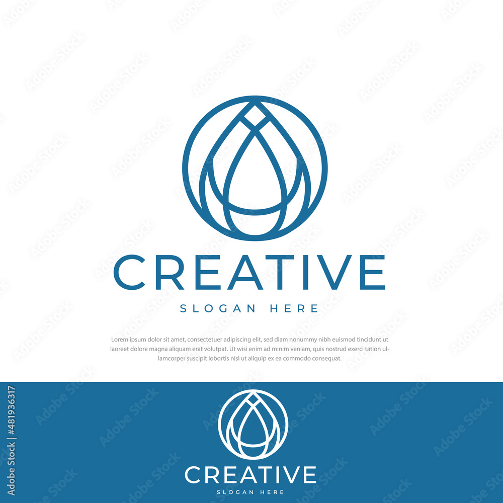 Water drop circle stylized design element line logo vector illustration of natural energy drop icon