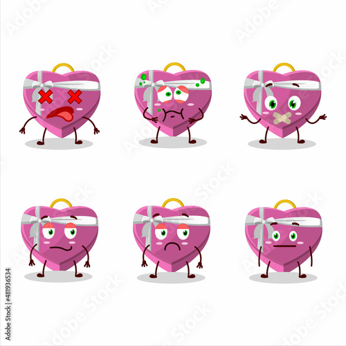 Pink love gift box cartoon character with nope expression