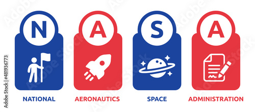 NASA text sign. National, aeronautics, space and administration icon vector illustration.