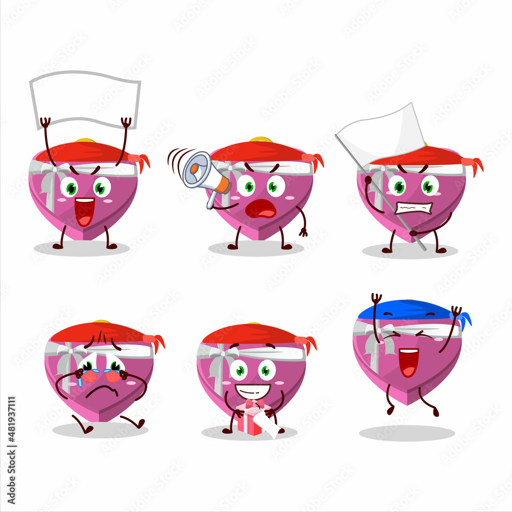 Mascot design style of pink love gift box character as an attractive supporter