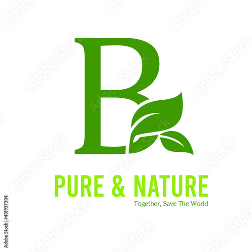 Initial B Green Letter and Leaf for Modern Beauty Nature Cosmetic, Vegan, Environmental, Nutrition Consultant Service Company Logo Idea